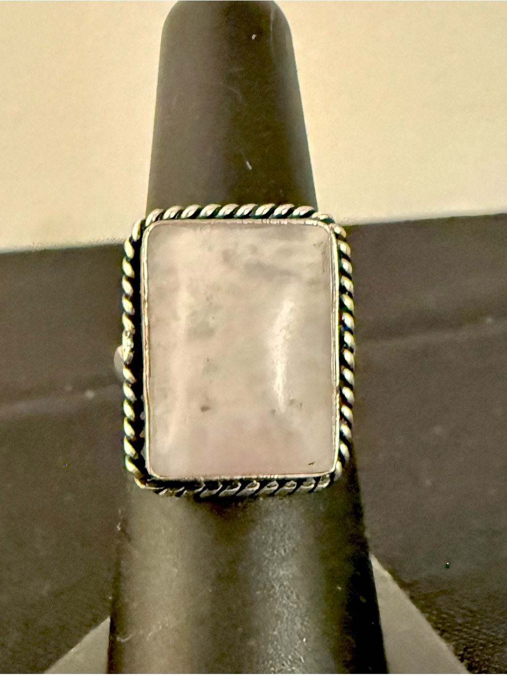 925 Sterling Silver White Howlite Rectangle Statement Ring Size 7 Rope Border